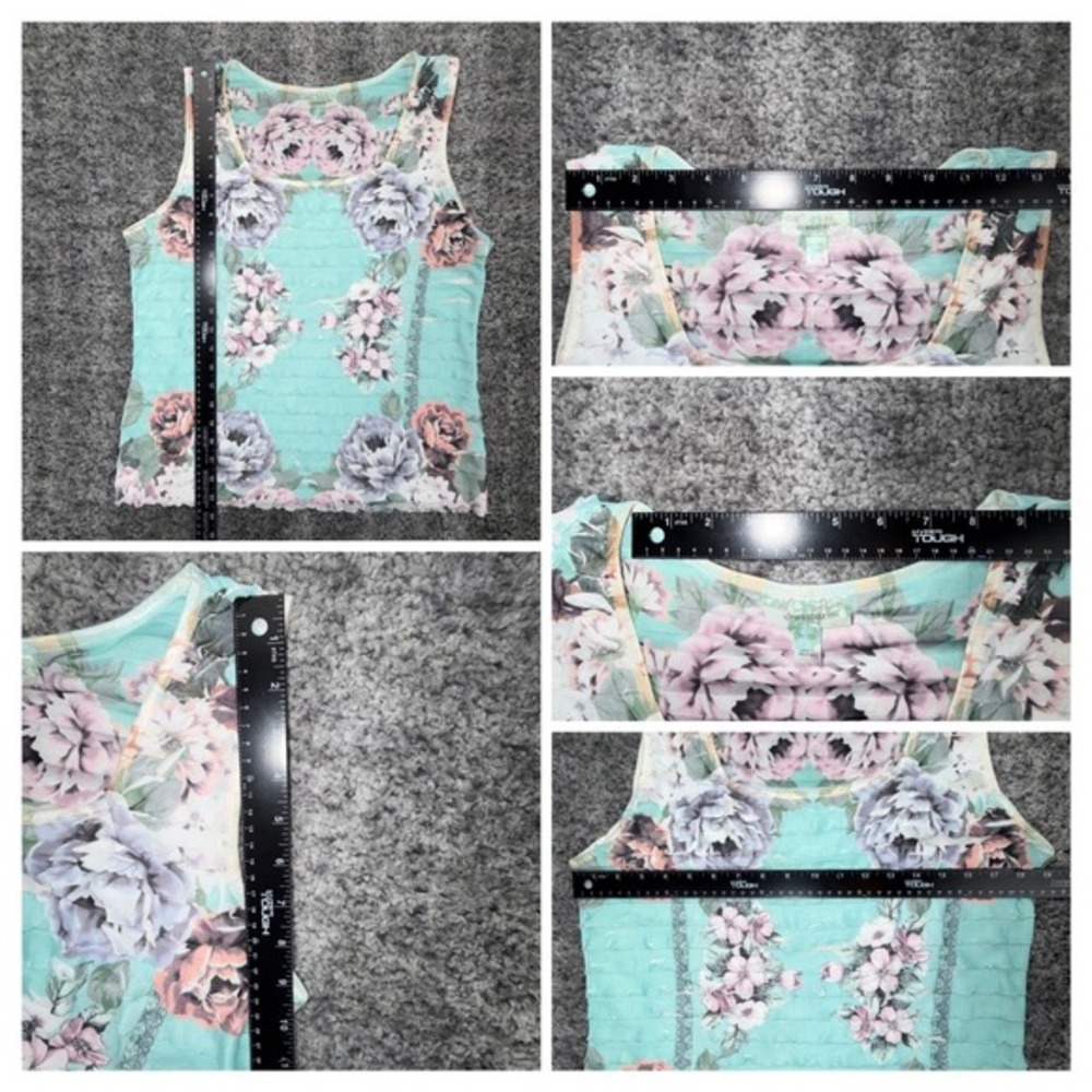 Dressbarn Women's Petite Large Aqua Blue Floral Tank Top Sleeveless Ruffle Trim - Picture 8 of 8